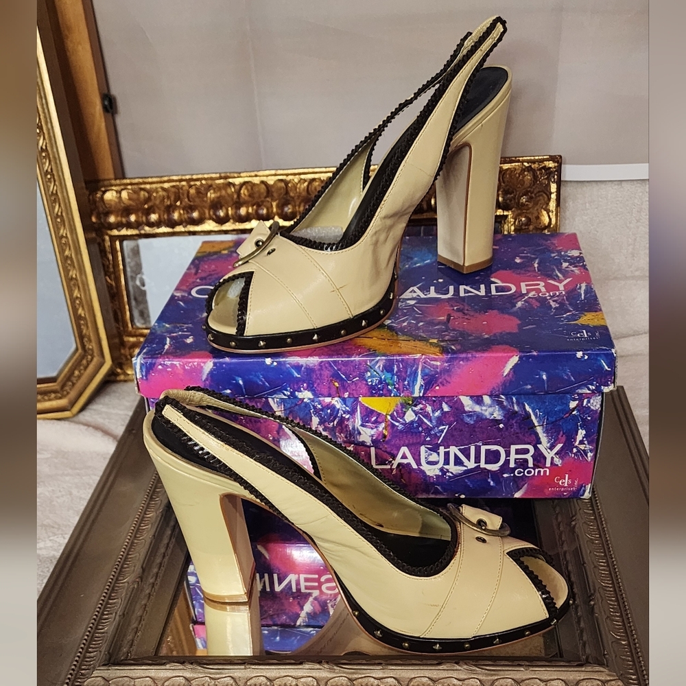 Chinese Laundry Beige Peep Toe Heels with Buckle - Picture 2 of 6